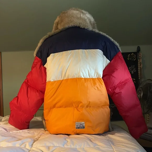 AlphaStyle Red, Blue, White and Golden with Faux Fur Goose Down Jacket Brand New - Picture 2 of 14